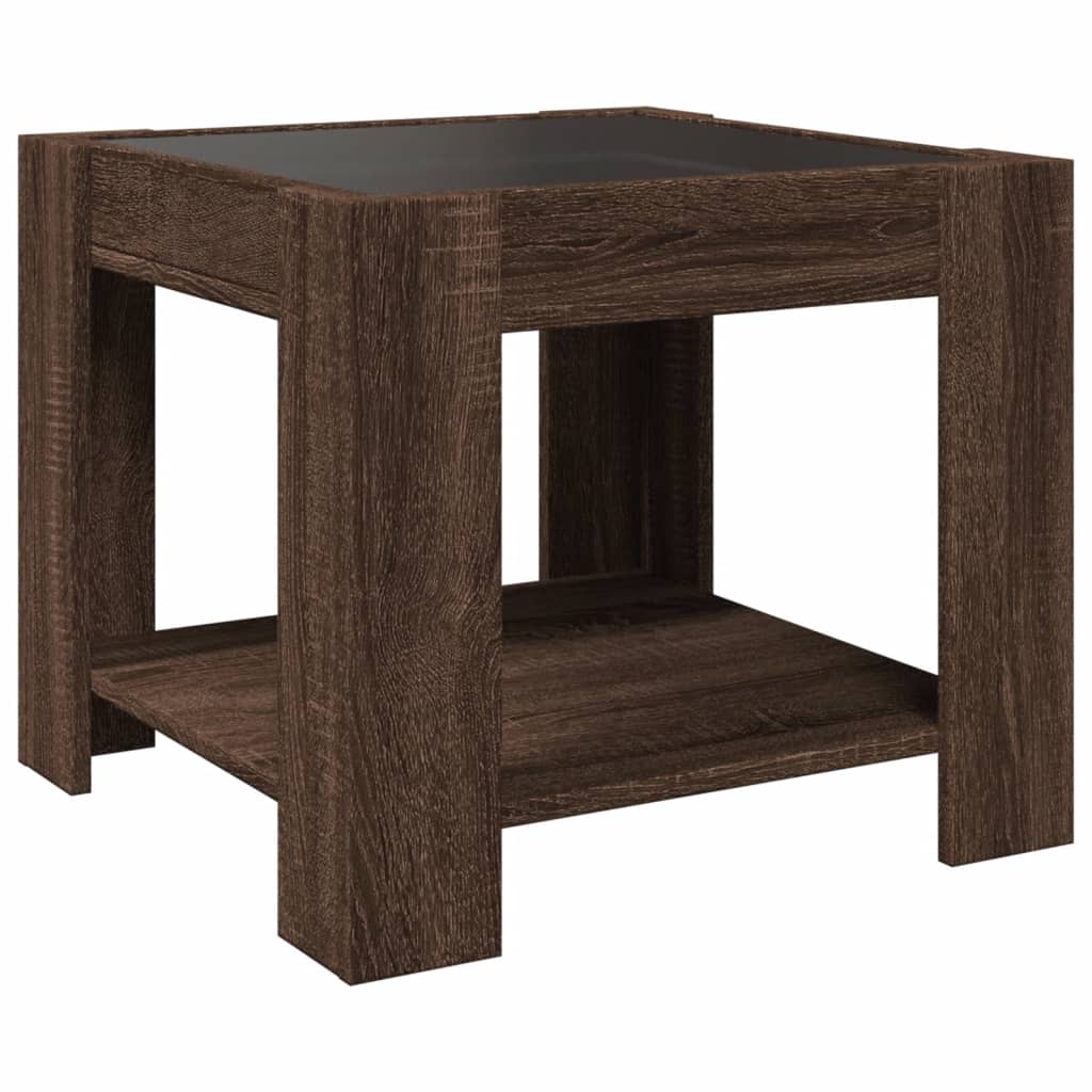 Salontafel met LED 53x53x45 cm bewerkt hout bruin eikenkleurig is nu te koop bij PeponiXL, paradijselijk wonen!