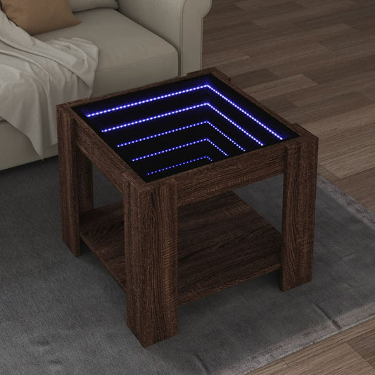 Salontafel met LED 53x53x45 cm bewerkt hout bruin eikenkleurig is nu te koop bij PeponiXL, paradijselijk wonen!