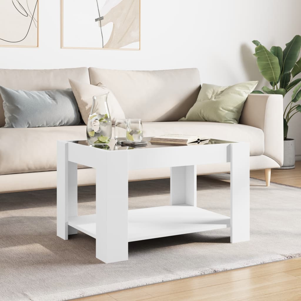 Salontafel met LED 73x53x45 cm bewerkt hout wit is nu te koop bij PeponiXL, paradijselijk wonen!