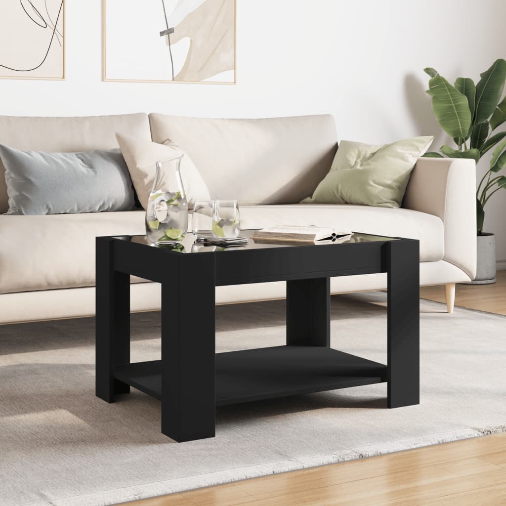 Salontafel met LED 73x53x45 cm bewerkt hout zwart is nu te koop bij PeponiXL, paradijselijk wonen!