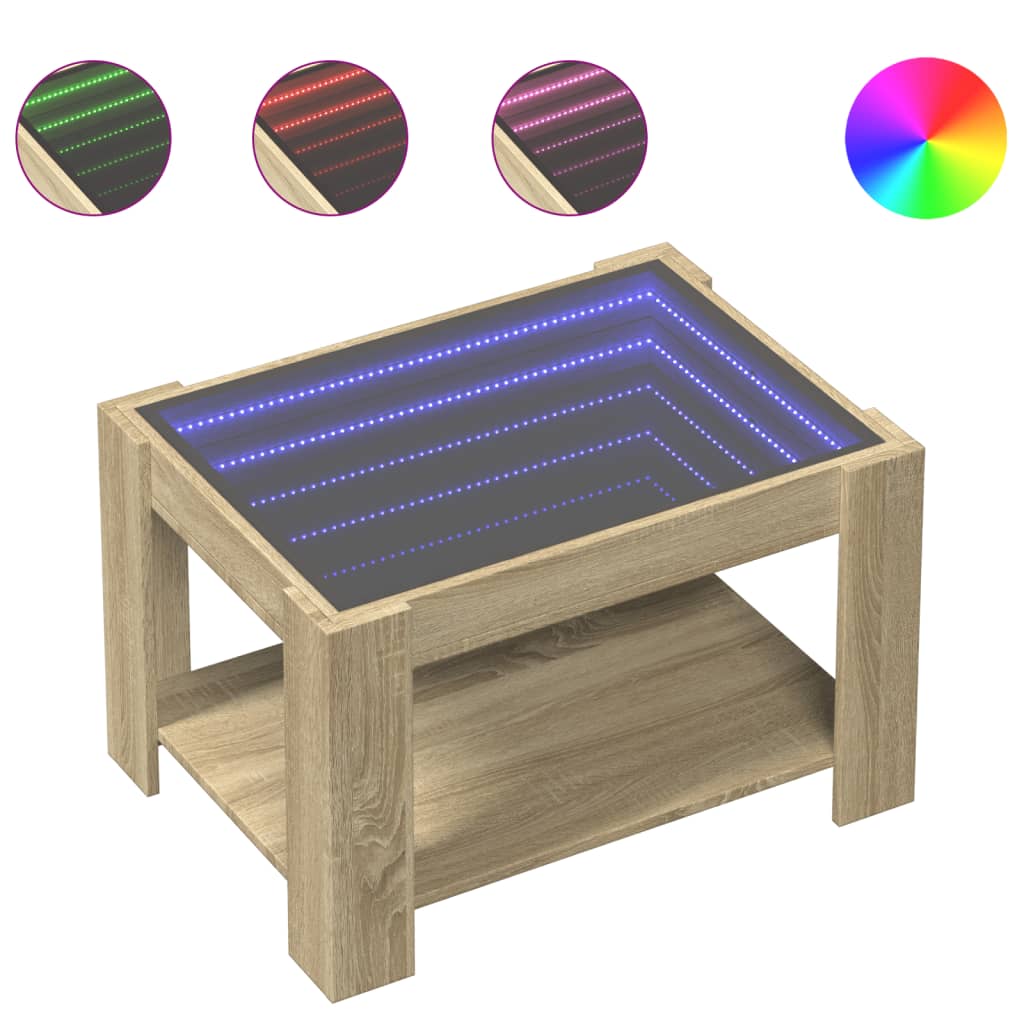 Salontafel met LED 73x53x45 cm bewerkt hout sonoma eikenkleurig is nu te koop bij PeponiXL, paradijselijk wonen!
