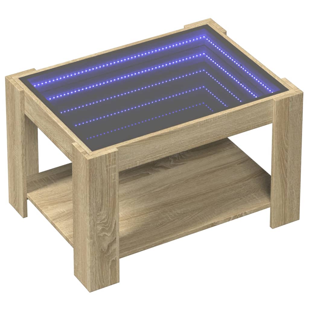 Salontafel met LED 73x53x45 cm bewerkt hout sonoma eikenkleurig is nu te koop bij PeponiXL, paradijselijk wonen!