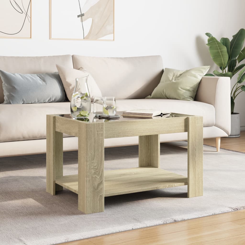 Salontafel met LED 73x53x45 cm bewerkt hout sonoma eikenkleurig is nu te koop bij PeponiXL, paradijselijk wonen!