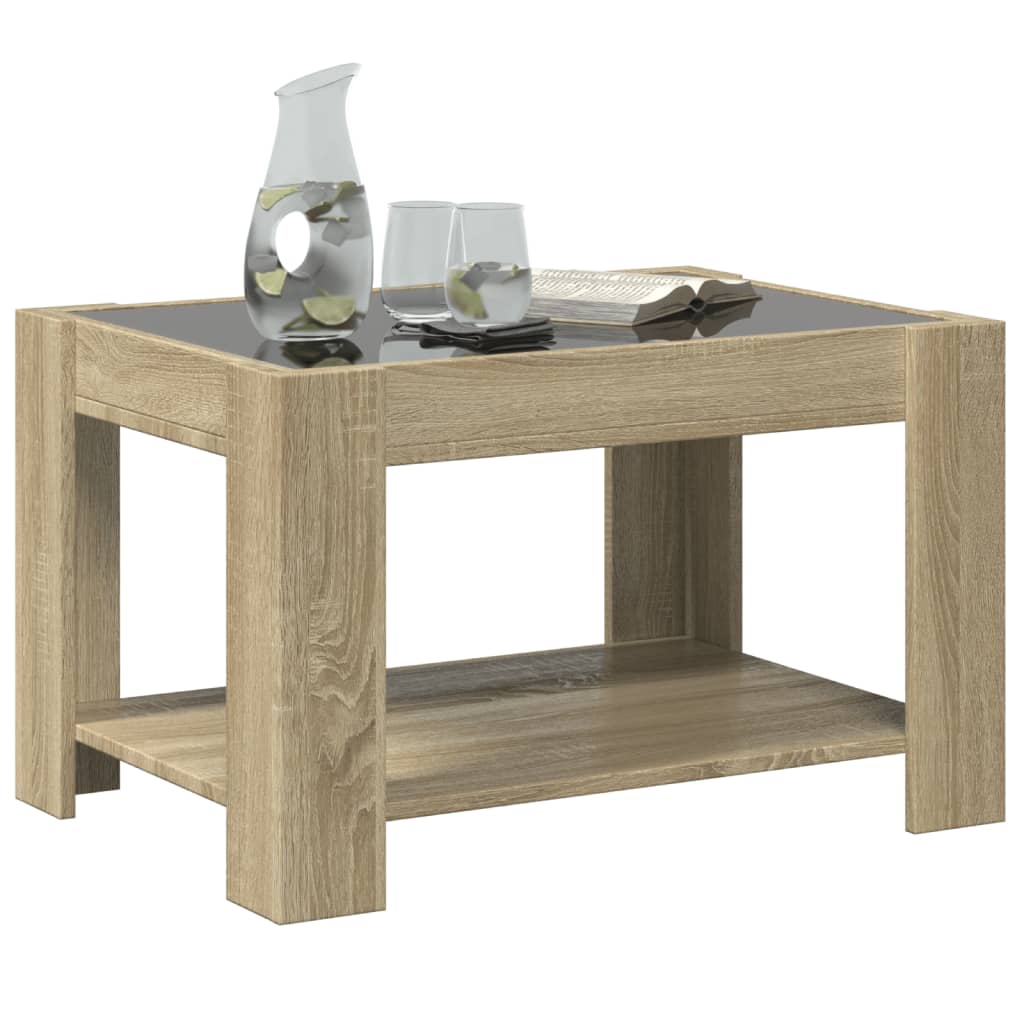 Salontafel met LED 73x53x45 cm bewerkt hout sonoma eikenkleurig is nu te koop bij PeponiXL, paradijselijk wonen!