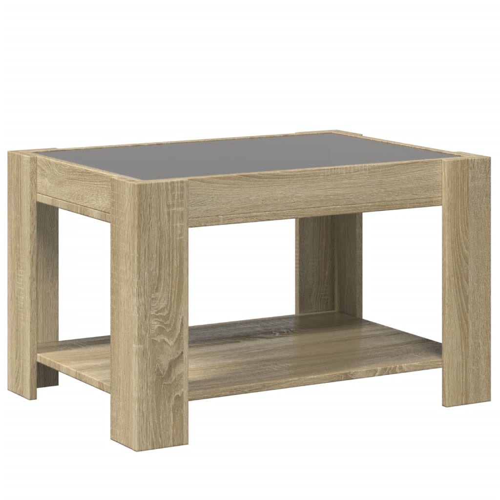 Salontafel met LED 73x53x45 cm bewerkt hout sonoma eikenkleurig is nu te koop bij PeponiXL, paradijselijk wonen!