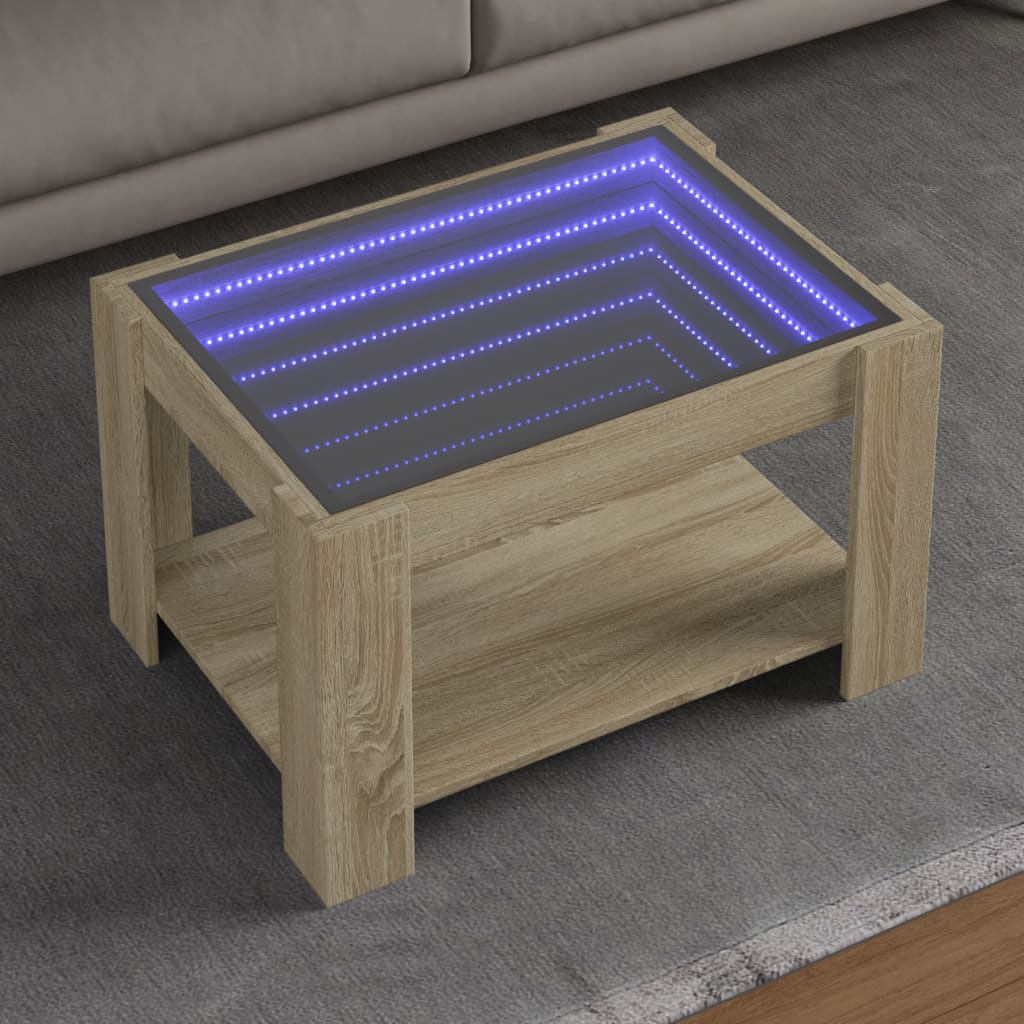 Salontafel met LED 73x53x45 cm bewerkt hout sonoma eikenkleurig is nu te koop bij PeponiXL, paradijselijk wonen!