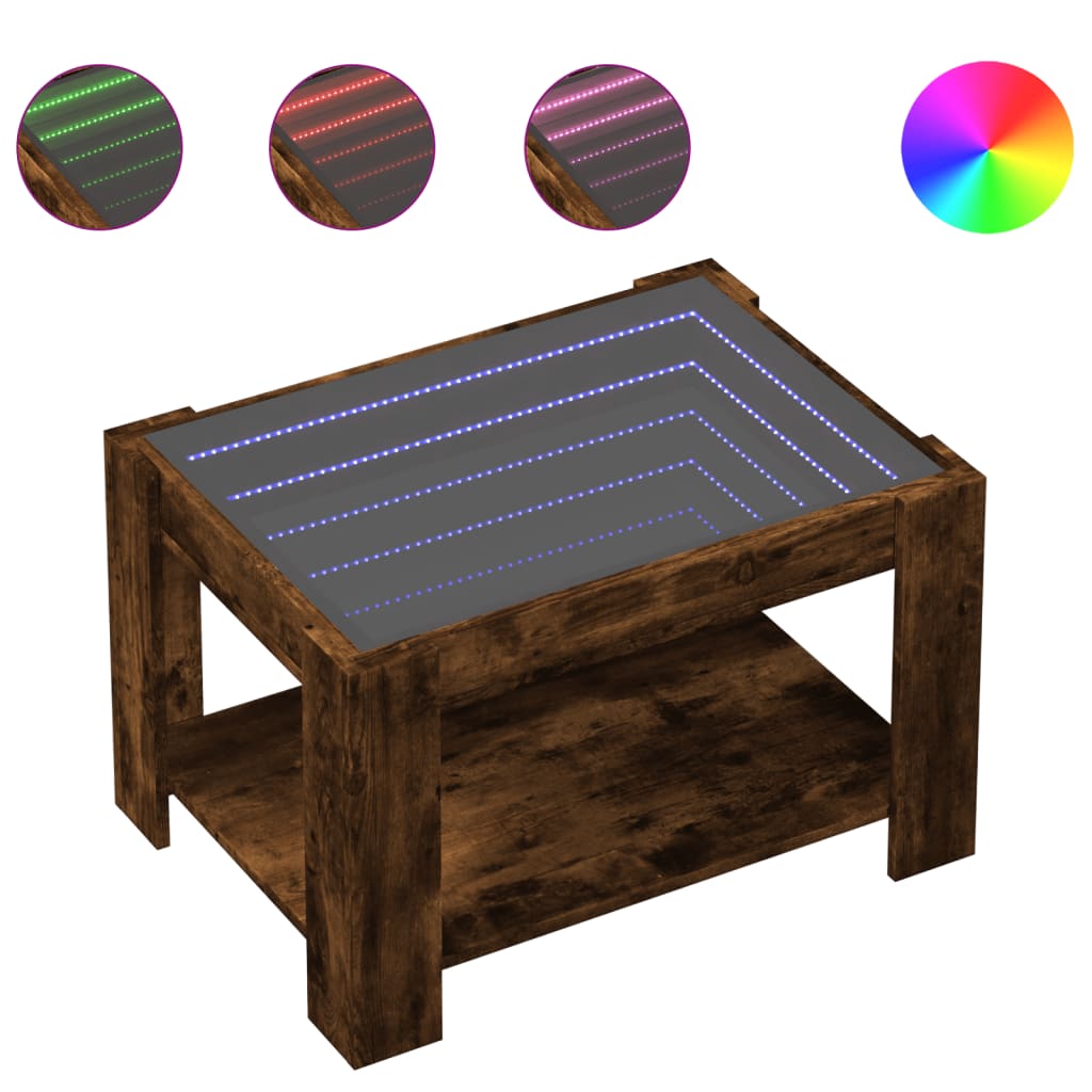 Salontafel met LED 73x53x45 cm bewerkt hout gerookt eikenkleur is nu te koop bij PeponiXL, paradijselijk wonen!