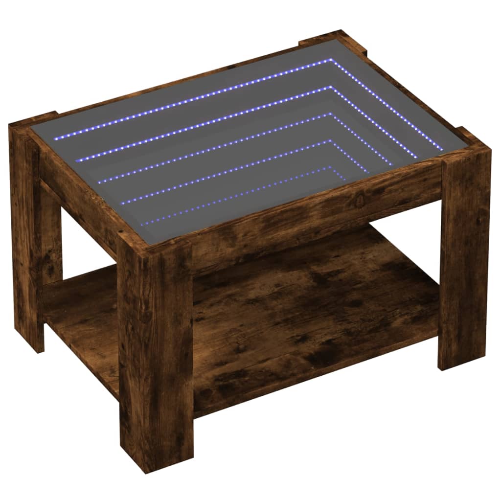 Salontafel met LED 73x53x45 cm bewerkt hout gerookt eikenkleur is nu te koop bij PeponiXL, paradijselijk wonen!