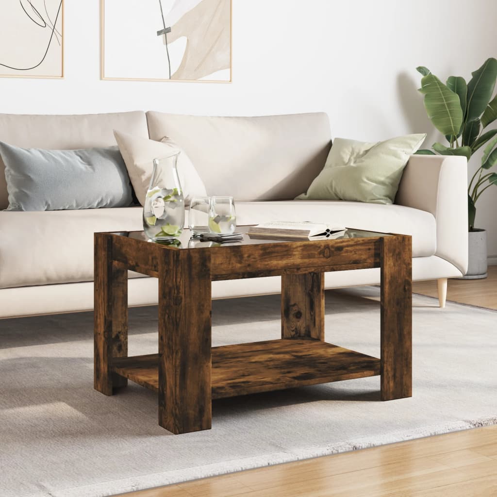 Salontafel met LED 73x53x45 cm bewerkt hout gerookt eikenkleur is nu te koop bij PeponiXL, paradijselijk wonen!