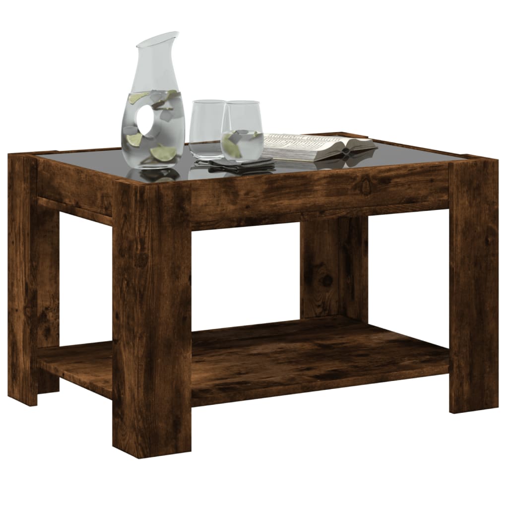 Salontafel met LED 73x53x45 cm bewerkt hout gerookt eikenkleur is nu te koop bij PeponiXL, paradijselijk wonen!