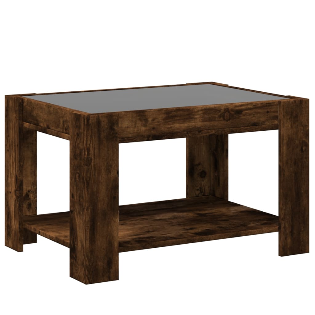 Salontafel met LED 73x53x45 cm bewerkt hout gerookt eikenkleur is nu te koop bij PeponiXL, paradijselijk wonen!
