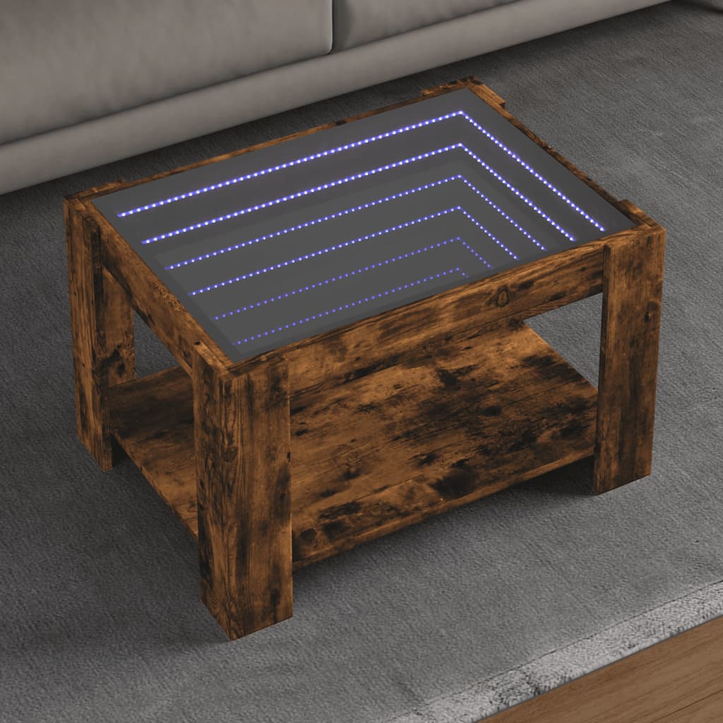 Salontafel met LED 73x53x45 cm bewerkt hout gerookt eikenkleur is nu te koop bij PeponiXL, paradijselijk wonen!