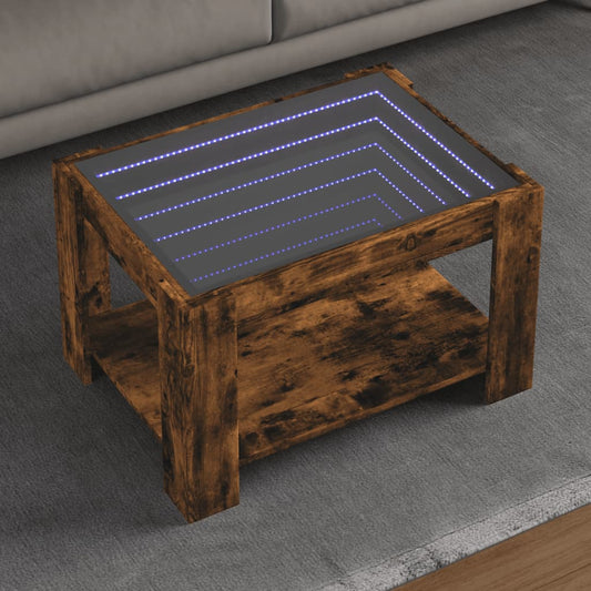 Salontafel met LED 73x53x45 cm bewerkt hout gerookt eikenkleur is nu te koop bij PeponiXL, paradijselijk wonen!