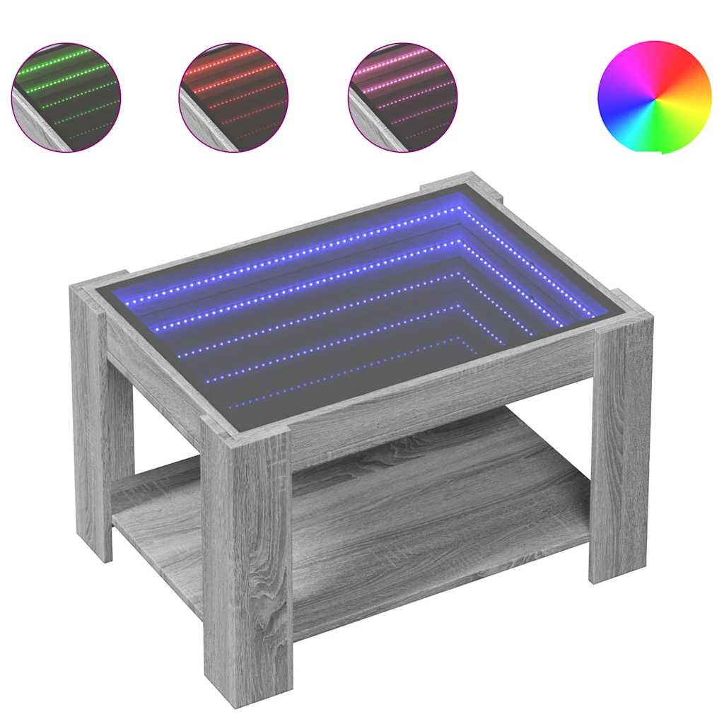 Salontafel met LED 73x53x45 cm bewerkt hout grijs sonoma eiken is nu te koop bij PeponiXL, paradijselijk wonen!