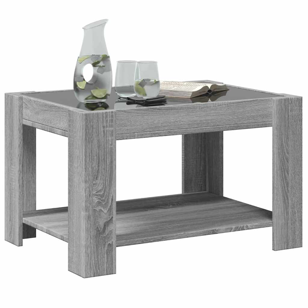 Salontafel met LED 73x53x45 cm bewerkt hout grijs sonoma eiken is nu te koop bij PeponiXL, paradijselijk wonen!