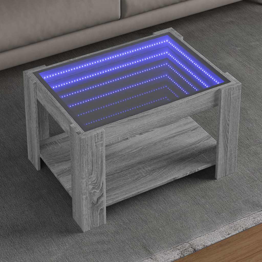 Salontafel met LED 73x53x45 cm bewerkt hout grijs sonoma eiken is nu te koop bij PeponiXL, paradijselijk wonen!