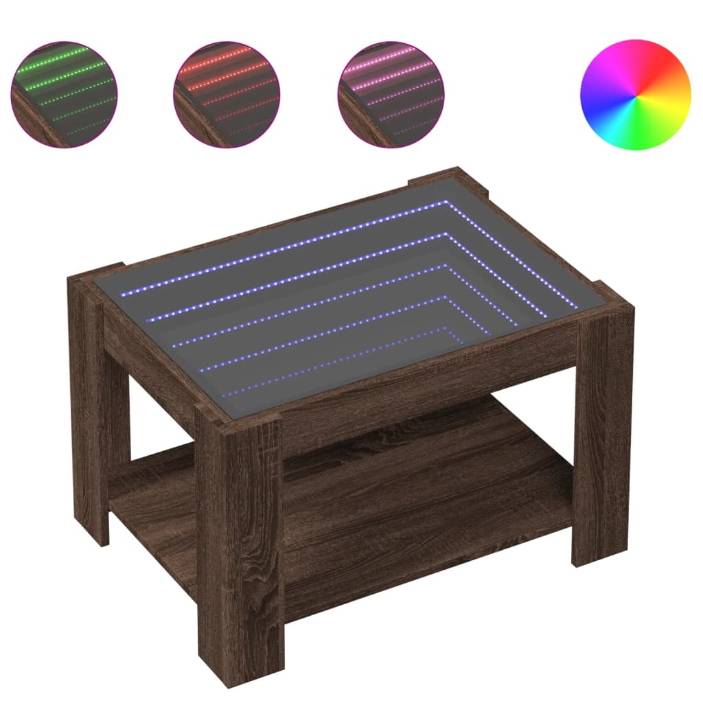 Salontafel met LED 73x53x45 cm bewerkt hout bruin eikenkleurig is nu te koop bij PeponiXL, paradijselijk wonen!