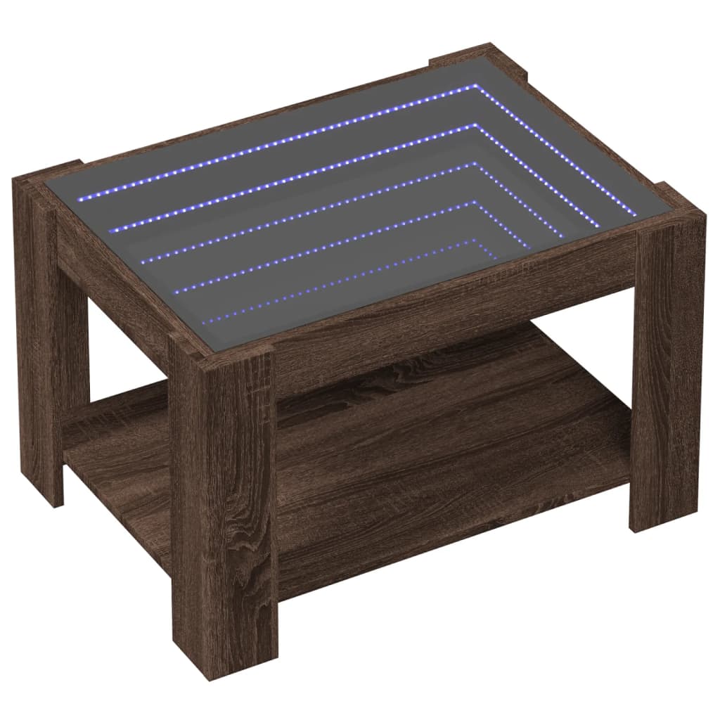 Salontafel met LED 73x53x45 cm bewerkt hout bruin eikenkleurig is nu te koop bij PeponiXL, paradijselijk wonen!