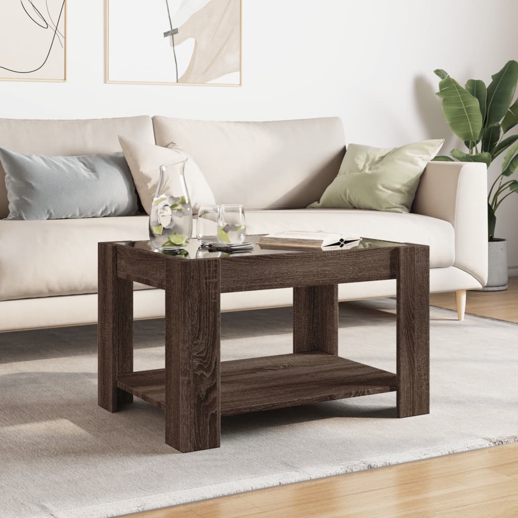 Salontafel met LED 73x53x45 cm bewerkt hout bruin eikenkleurig is nu te koop bij PeponiXL, paradijselijk wonen!