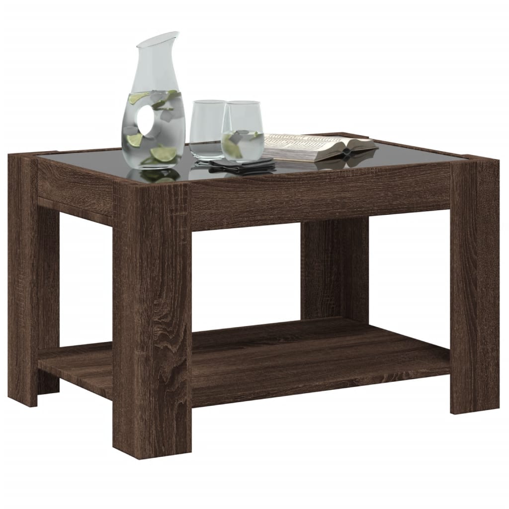Salontafel met LED 73x53x45 cm bewerkt hout bruin eikenkleurig is nu te koop bij PeponiXL, paradijselijk wonen!