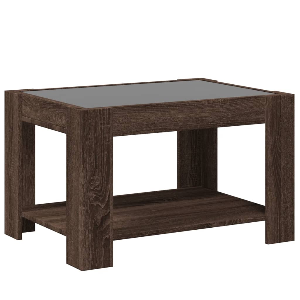 Salontafel met LED 73x53x45 cm bewerkt hout bruin eikenkleurig is nu te koop bij PeponiXL, paradijselijk wonen!
