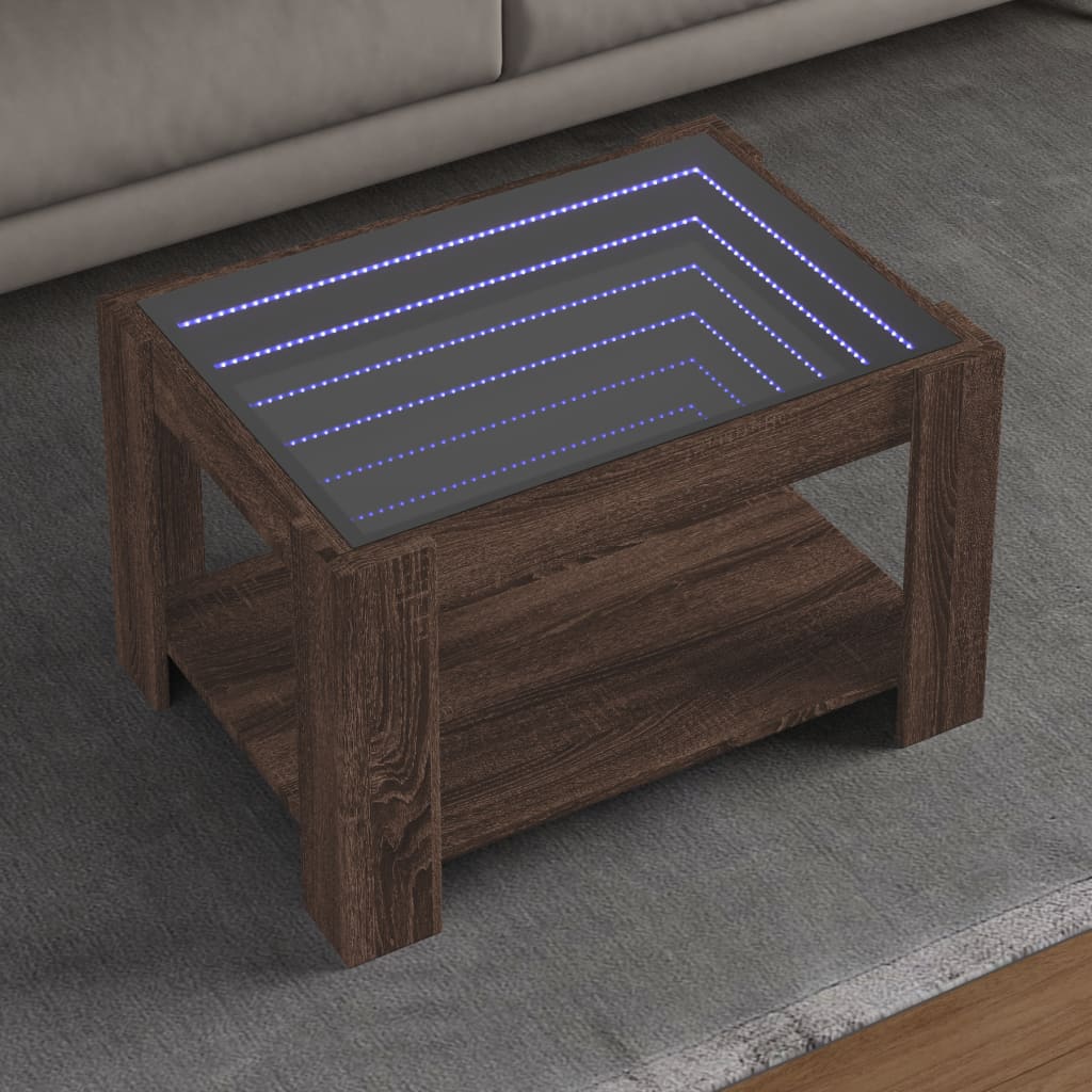 Salontafel met LED 73x53x45 cm bewerkt hout bruin eikenkleurig is nu te koop bij PeponiXL, paradijselijk wonen!