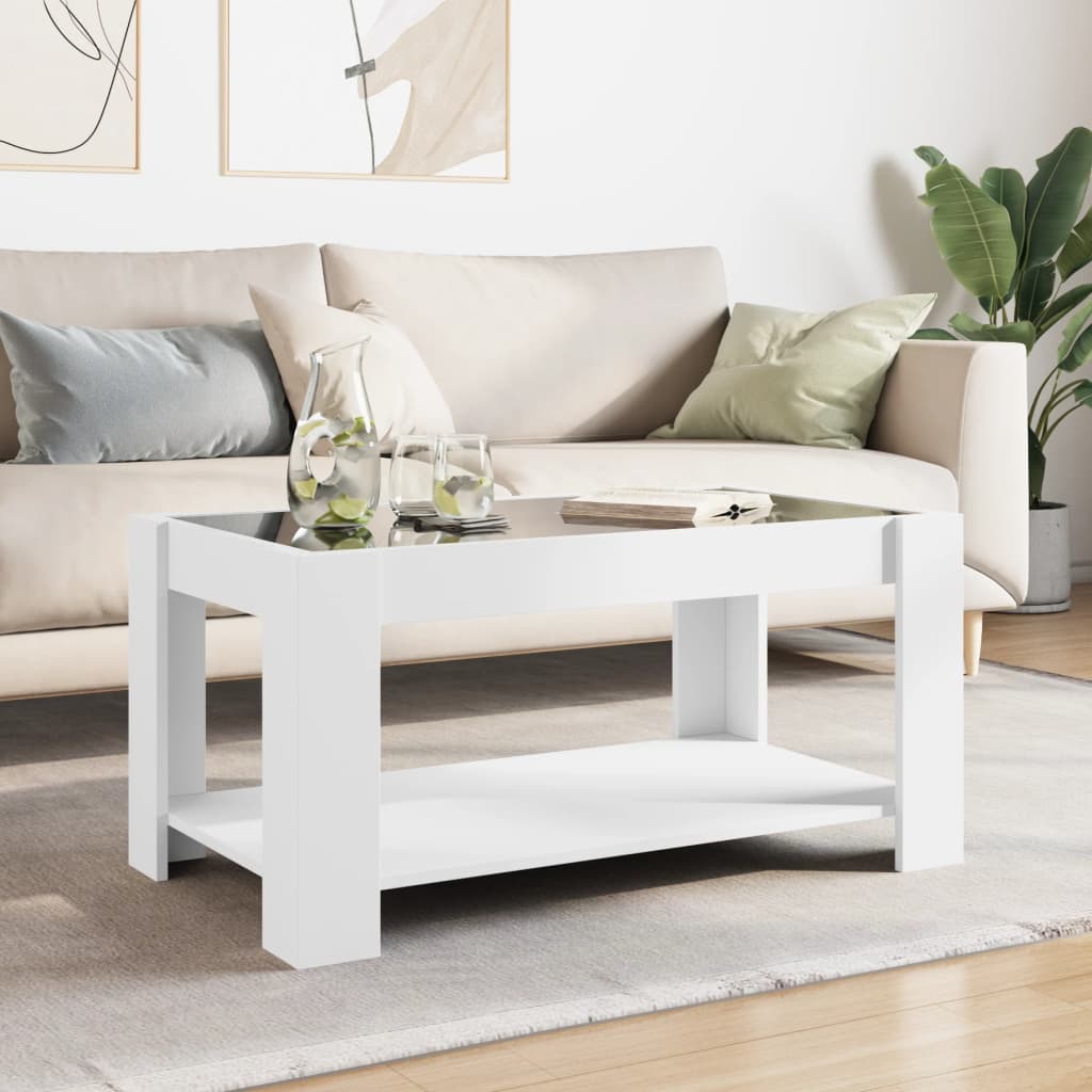 Salontafel met LED 93x53x45 cm bewerkt hout wit is nu te koop bij PeponiXL, paradijselijk wonen!