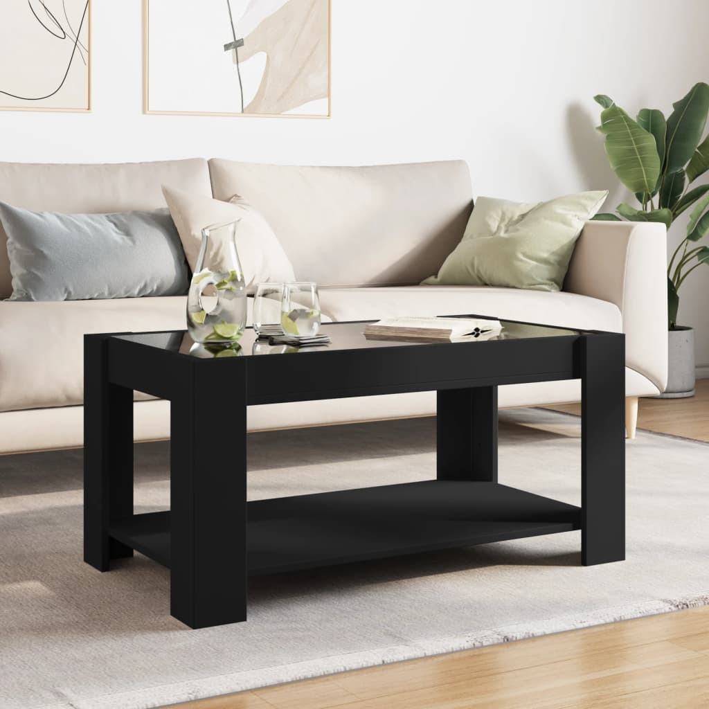Salontafel met LED 93x53x45 cm bewerkt hout zwart is nu te koop bij PeponiXL, paradijselijk wonen!