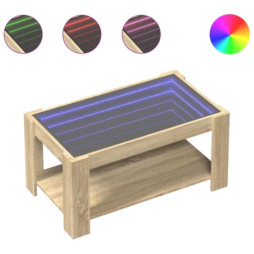 Salontafel met LED 93x53x45 cm bewerkt hout sonoma eikenkleurig is nu te koop bij PeponiXL, paradijselijk wonen!