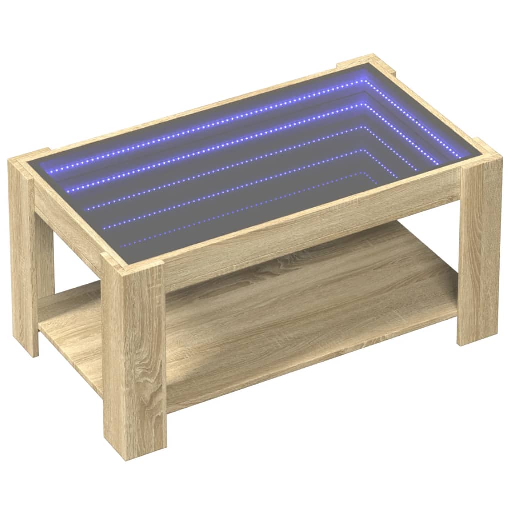 Salontafel met LED 93x53x45 cm bewerkt hout sonoma eikenkleurig is nu te koop bij PeponiXL, paradijselijk wonen!