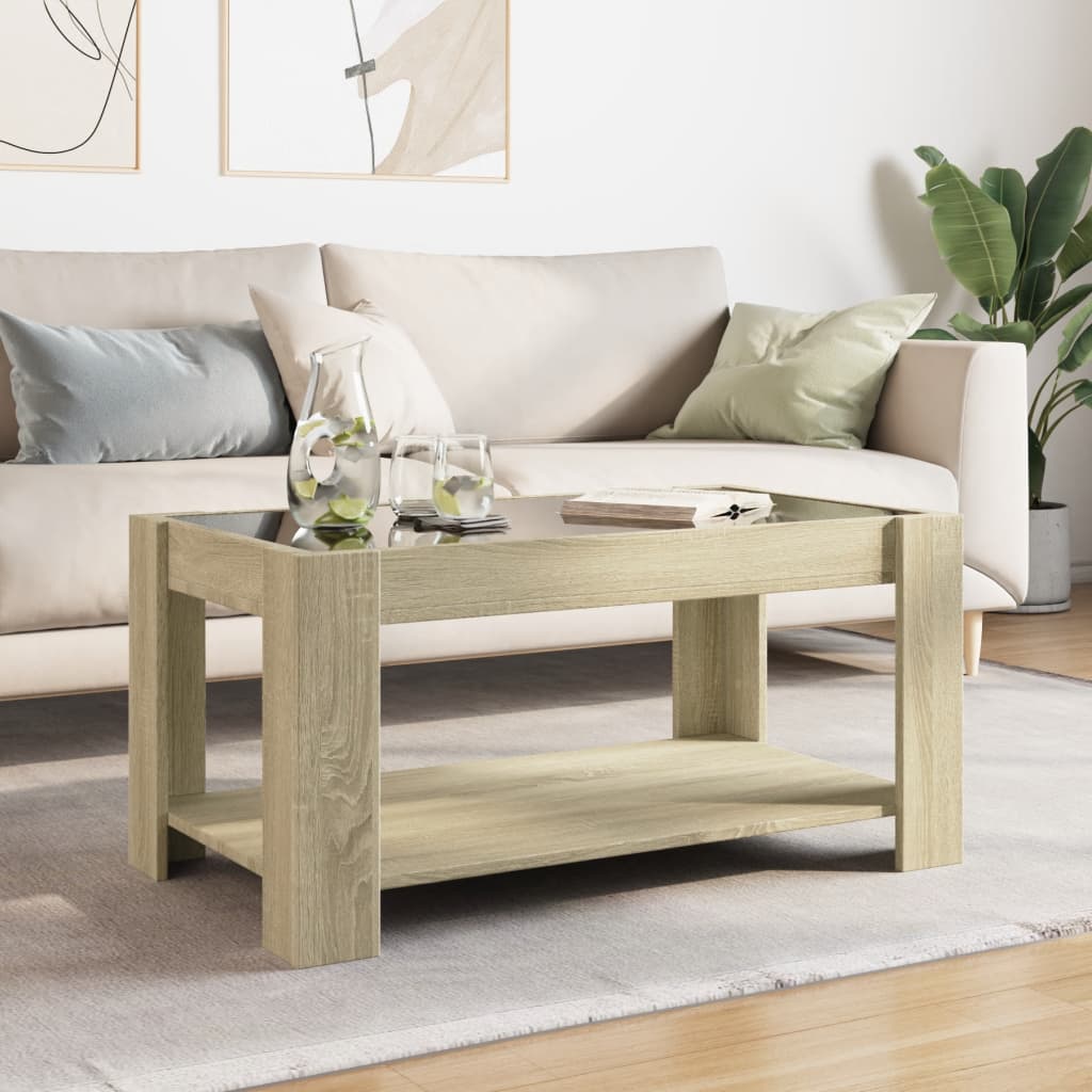 Salontafel met LED 93x53x45 cm bewerkt hout sonoma eikenkleurig is nu te koop bij PeponiXL, paradijselijk wonen!