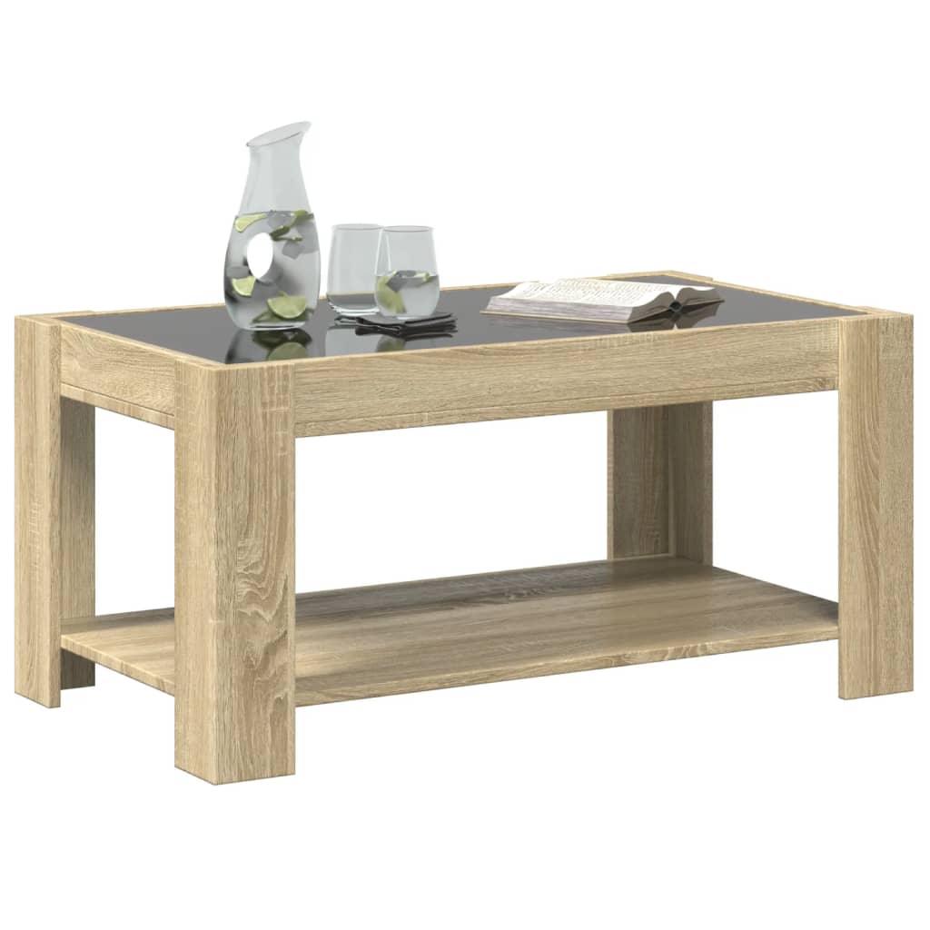 Salontafel met LED 93x53x45 cm bewerkt hout sonoma eikenkleurig is nu te koop bij PeponiXL, paradijselijk wonen!