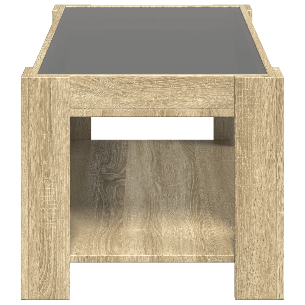 Salontafel met LED 93x53x45 cm bewerkt hout sonoma eikenkleurig is nu te koop bij PeponiXL, paradijselijk wonen!