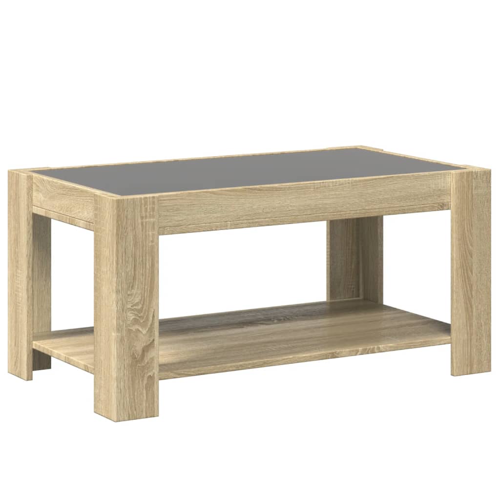 Salontafel met LED 93x53x45 cm bewerkt hout sonoma eikenkleurig is nu te koop bij PeponiXL, paradijselijk wonen!