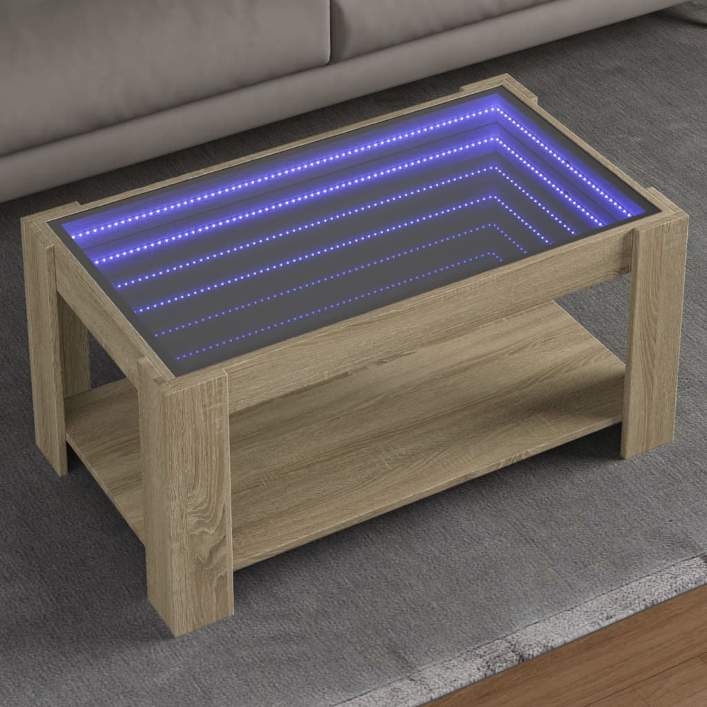 Salontafel met LED 93x53x45 cm bewerkt hout sonoma eikenkleurig is nu te koop bij PeponiXL, paradijselijk wonen!