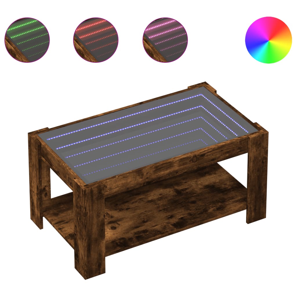 Salontafel met LED 93x53x45 cm bewerkt hout gerookt eikenkleur is nu te koop bij PeponiXL, paradijselijk wonen!