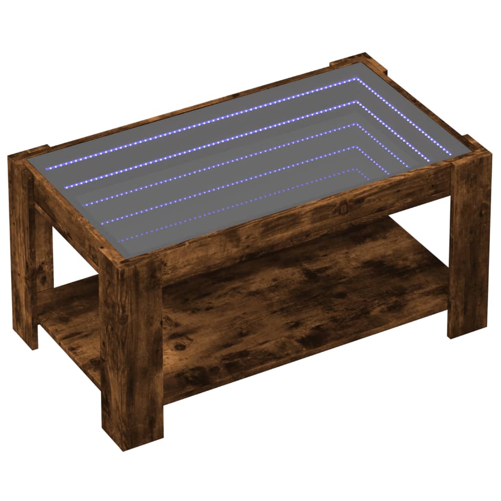 Salontafel met LED 93x53x45 cm bewerkt hout gerookt eikenkleur is nu te koop bij PeponiXL, paradijselijk wonen!