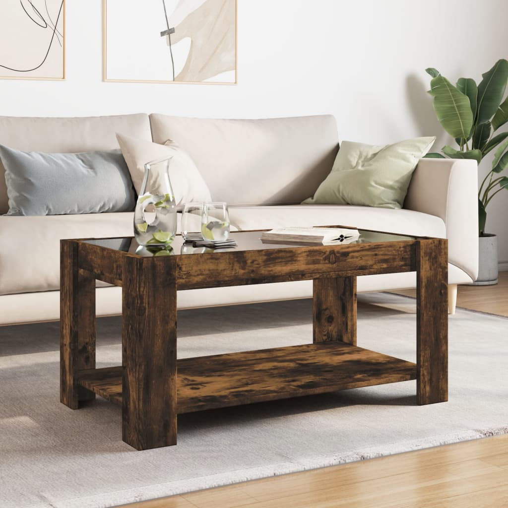 Salontafel met LED 93x53x45 cm bewerkt hout gerookt eikenkleur is nu te koop bij PeponiXL, paradijselijk wonen!