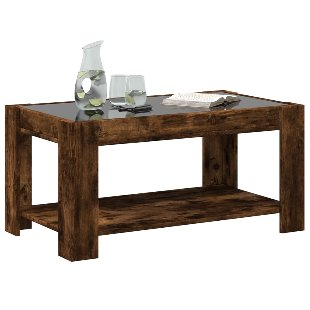 Salontafel met LED 93x53x45 cm bewerkt hout gerookt eikenkleur is nu te koop bij PeponiXL, paradijselijk wonen!