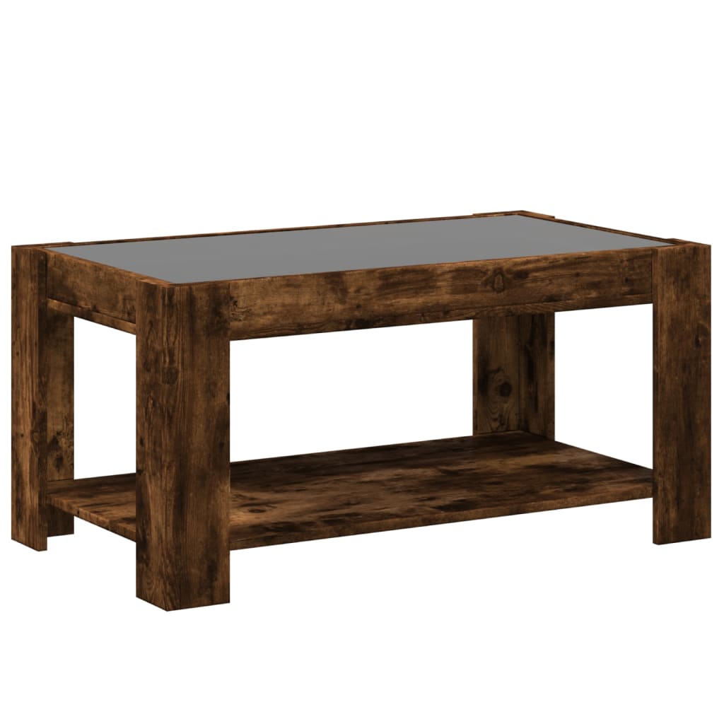 Salontafel met LED 93x53x45 cm bewerkt hout gerookt eikenkleur is nu te koop bij PeponiXL, paradijselijk wonen!