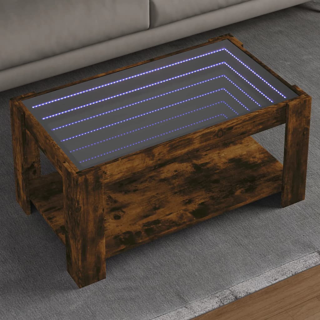 Salontafel met LED 93x53x45 cm bewerkt hout gerookt eikenkleur is nu te koop bij PeponiXL, paradijselijk wonen!