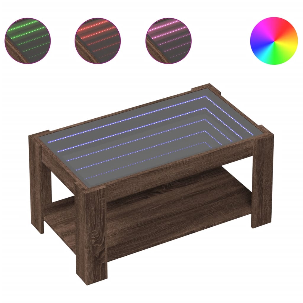 Salontafel met LED 93x53x45 cm bewerkt hout bruin eikenkleur is nu te koop bij PeponiXL, paradijselijk wonen!