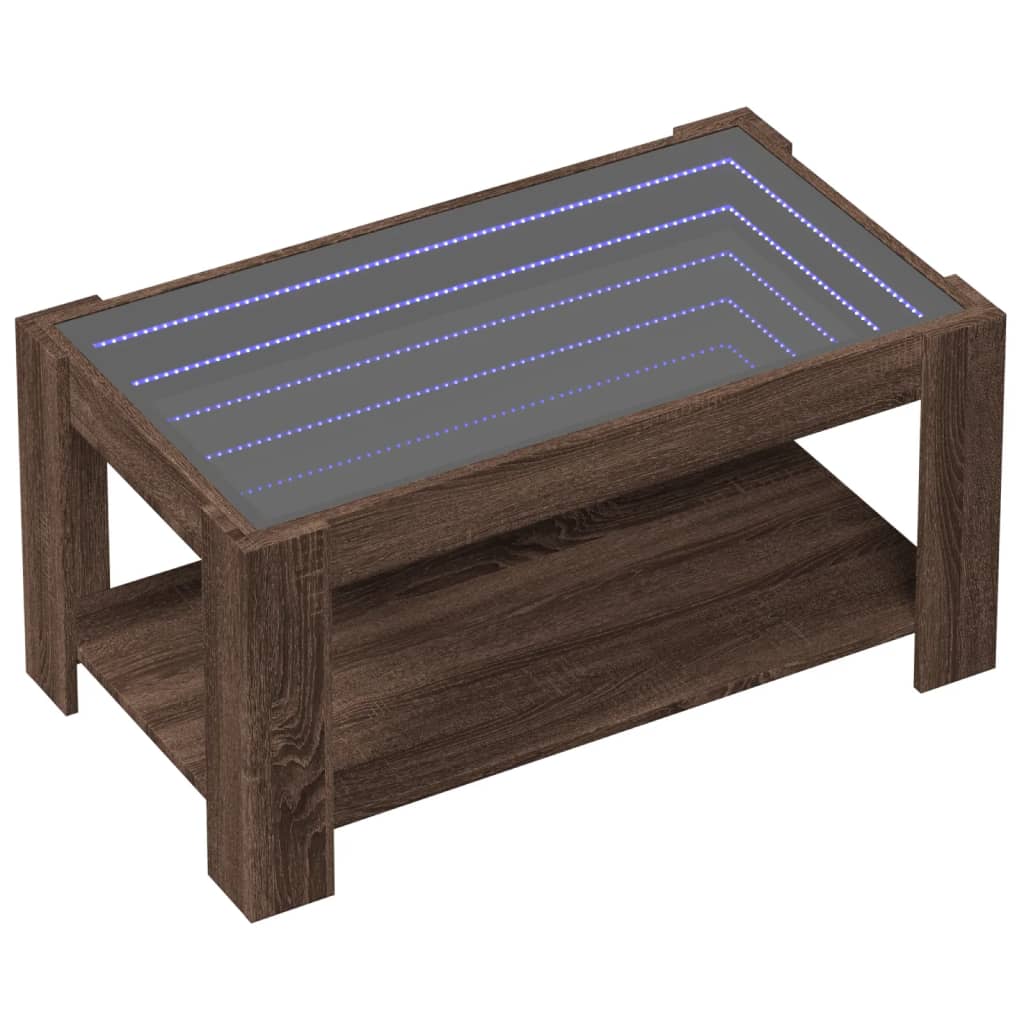 Salontafel met LED 93x53x45 cm bewerkt hout bruin eikenkleur is nu te koop bij PeponiXL, paradijselijk wonen!