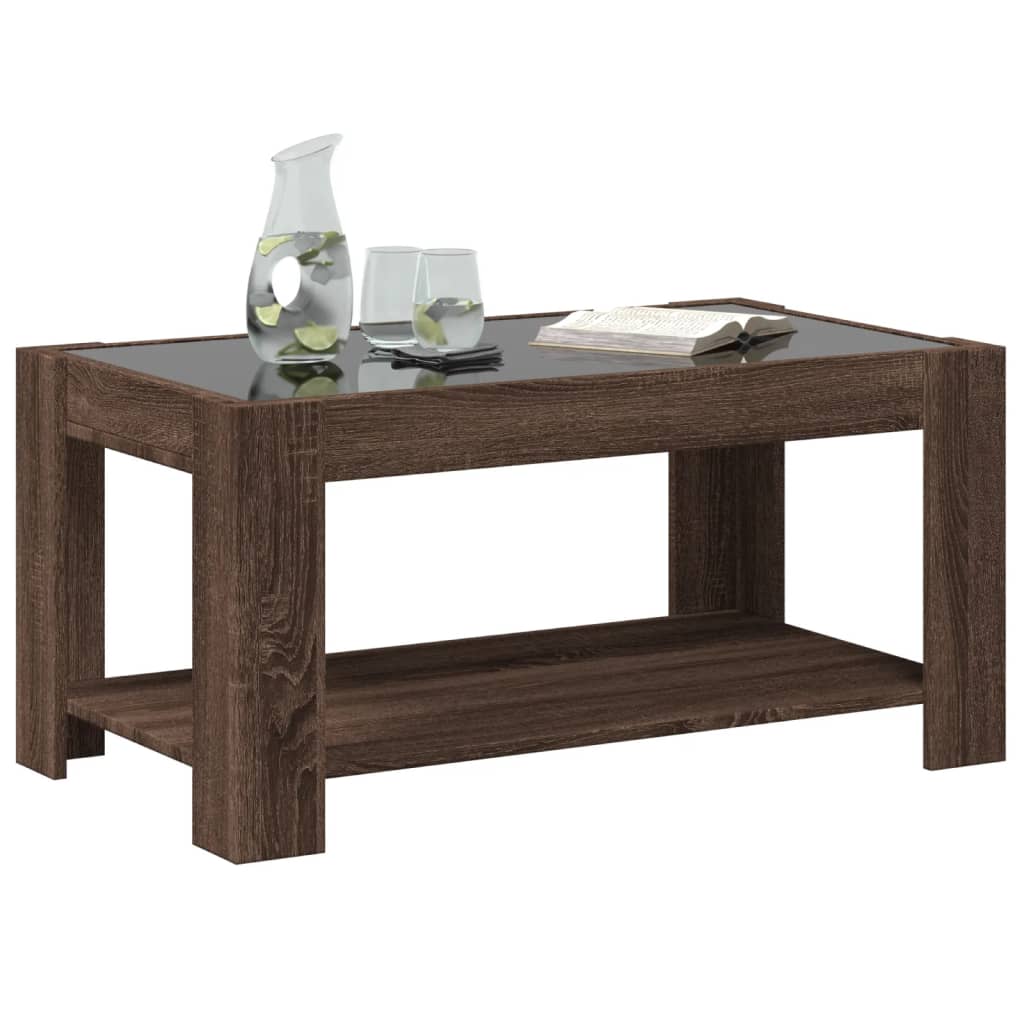 Salontafel met LED 93x53x45 cm bewerkt hout bruin eikenkleur is nu te koop bij PeponiXL, paradijselijk wonen!