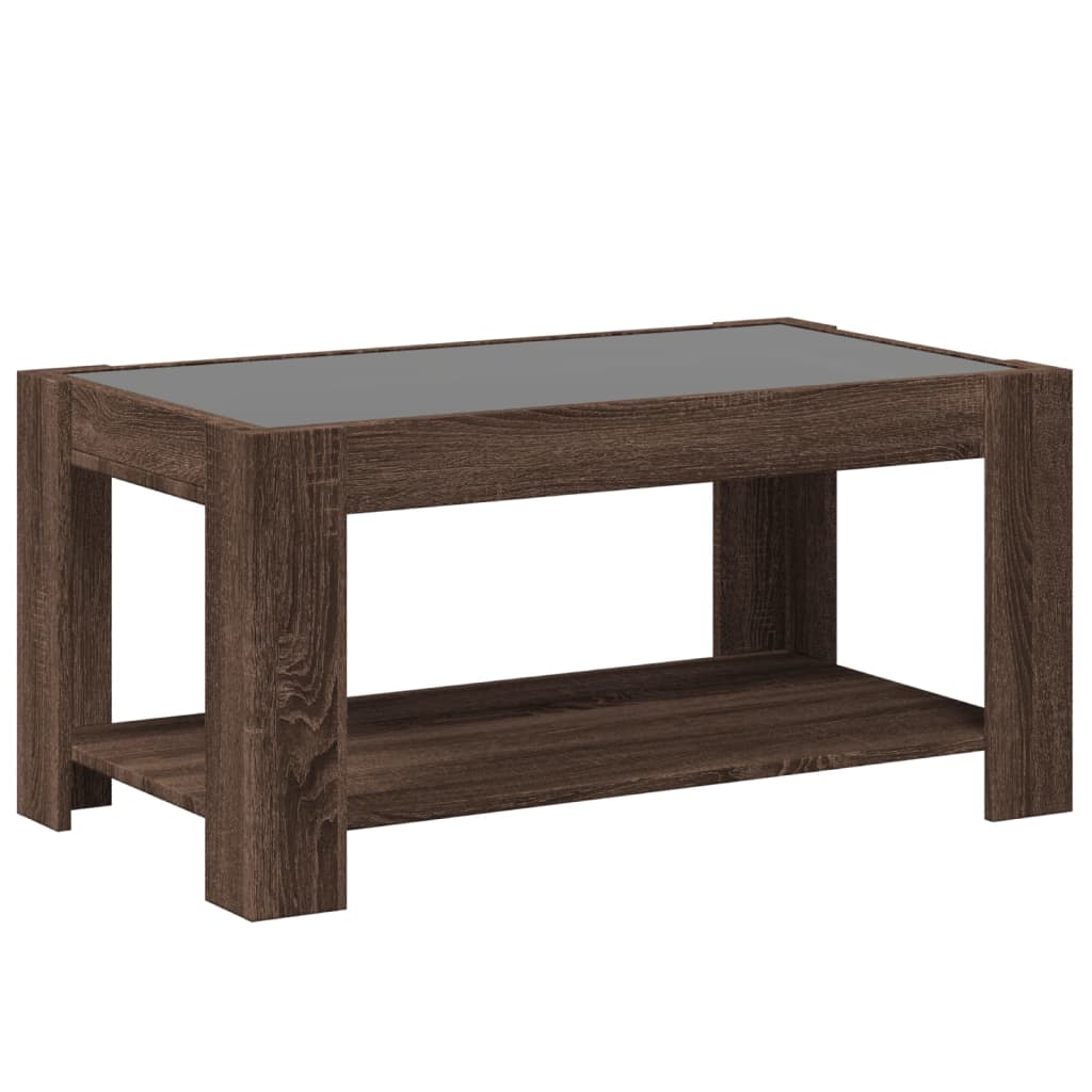 Salontafel met LED 93x53x45 cm bewerkt hout bruin eikenkleur is nu te koop bij PeponiXL, paradijselijk wonen!