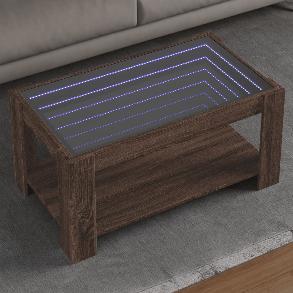 Salontafel met LED 93x53x45 cm bewerkt hout bruin eikenkleur is nu te koop bij PeponiXL, paradijselijk wonen!