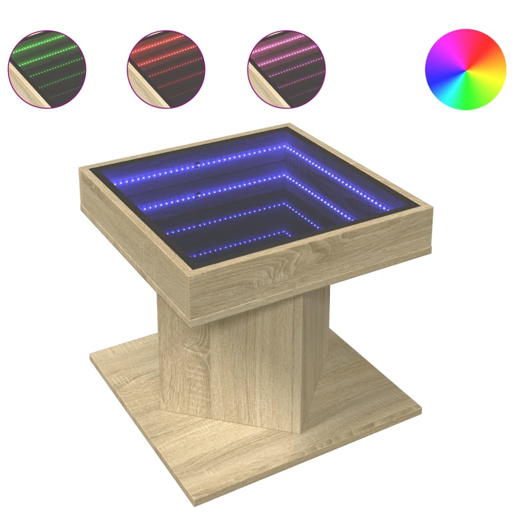 Salontafel met LED 50x50x45 cm bewerkt hout sonoma eikenkleurig is nu te koop bij PeponiXL, paradijselijk wonen!