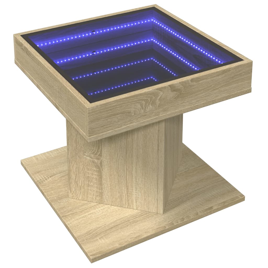 Salontafel met LED 50x50x45 cm bewerkt hout sonoma eikenkleurig is nu te koop bij PeponiXL, paradijselijk wonen!
