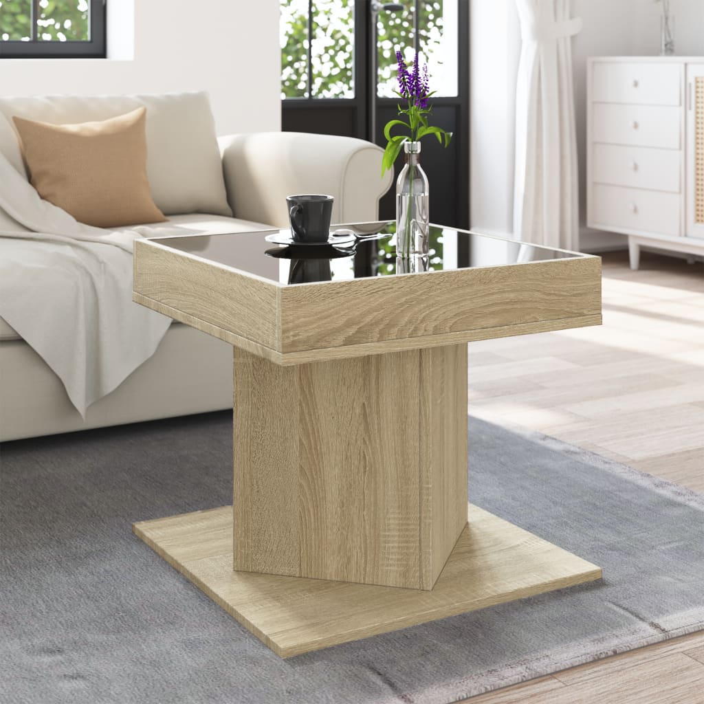 Salontafel met LED 50x50x45 cm bewerkt hout sonoma eikenkleurig is nu te koop bij PeponiXL, paradijselijk wonen!