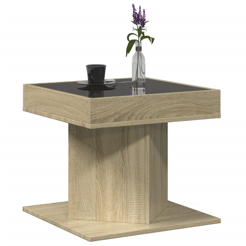 Salontafel met LED 50x50x45 cm bewerkt hout sonoma eikenkleurig is nu te koop bij PeponiXL, paradijselijk wonen!